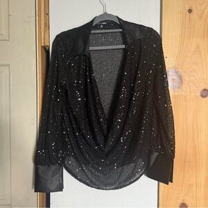 Fashion Nova Black Deep V Sequin Top